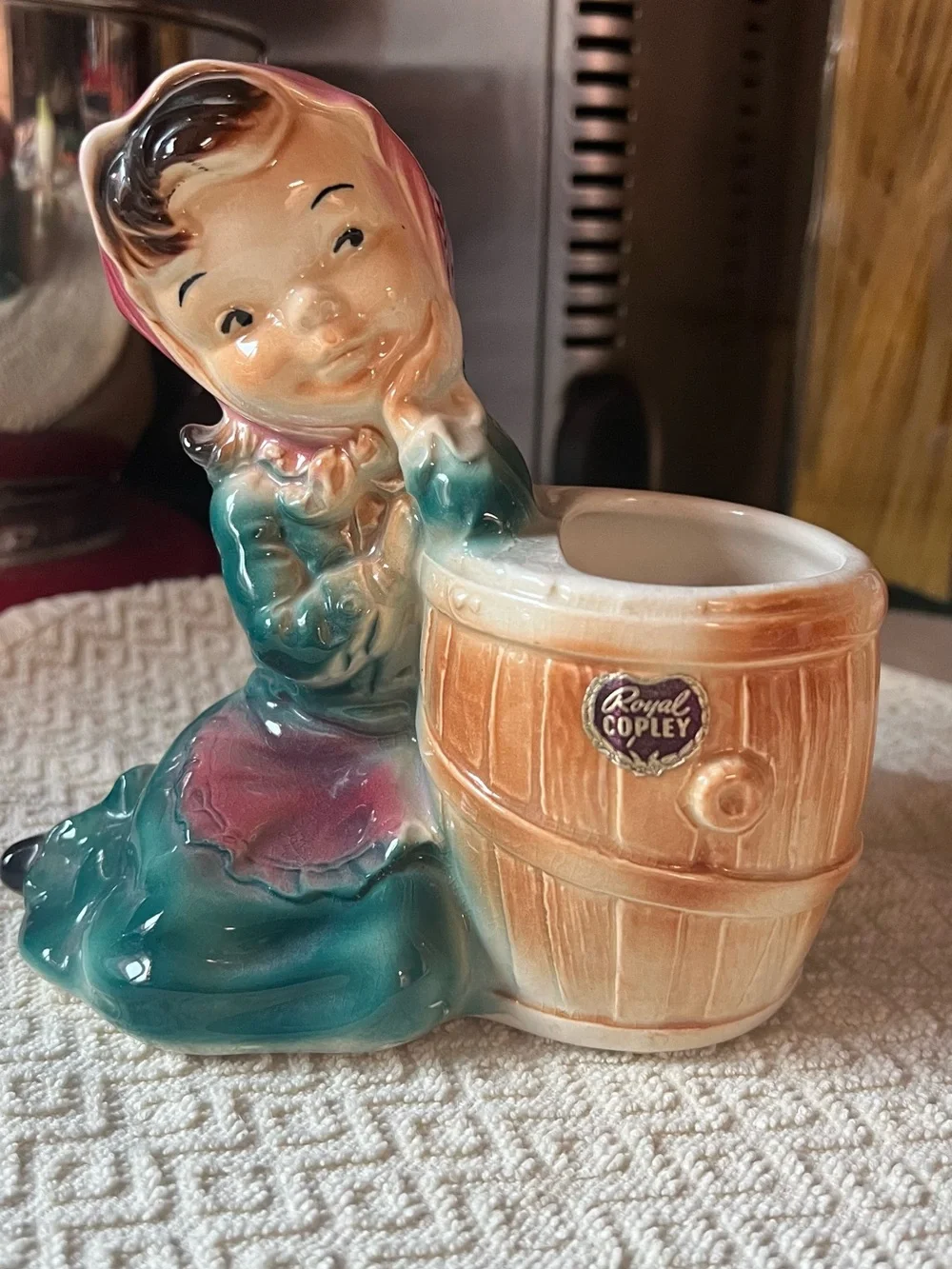 Teal and Pink Girl Figurine Planter